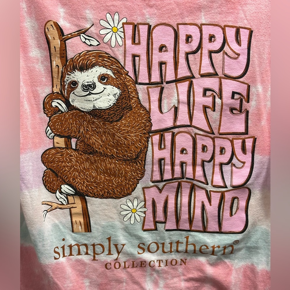 Simply Southern Happy Life Happy Mind Sloth Tie Dye Short Sleeve T-shirt Medium - Picture 4 of 10